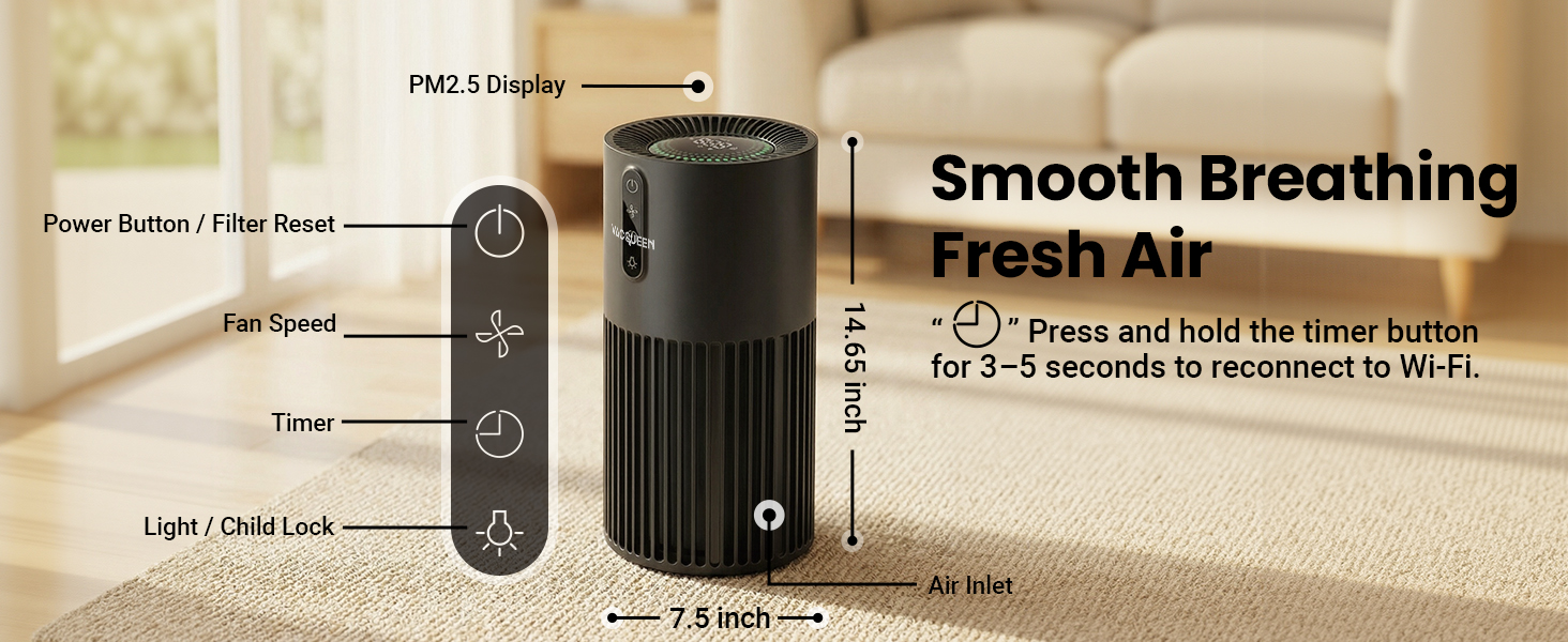 hepa air purifier smart wifi air purifiers for bedroom for home pets large room office kitchen
