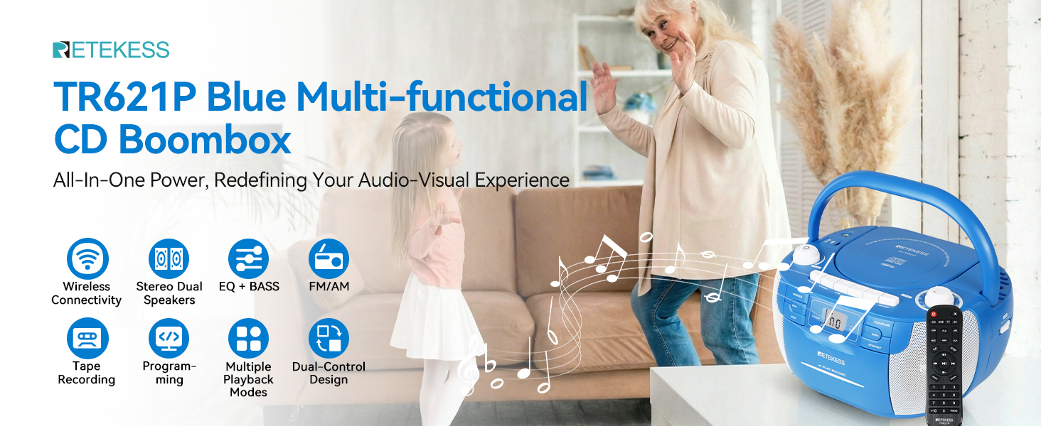 TR621P Blue Multi-functional CD Boombox