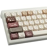TYRIXKI PBT Keycaps 142 Keys Cute Keycaps Dye-Sublimation Coffee Cat Keycaps Mao Profile Custom K...