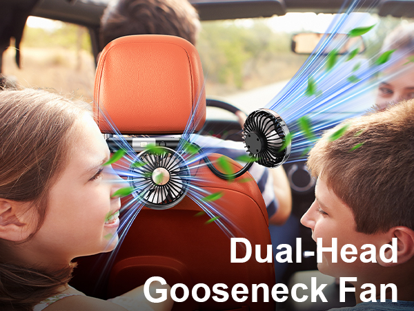 DICMKY Dual Head Gooseneck Car Cooling Fans for Back Seat for Kids