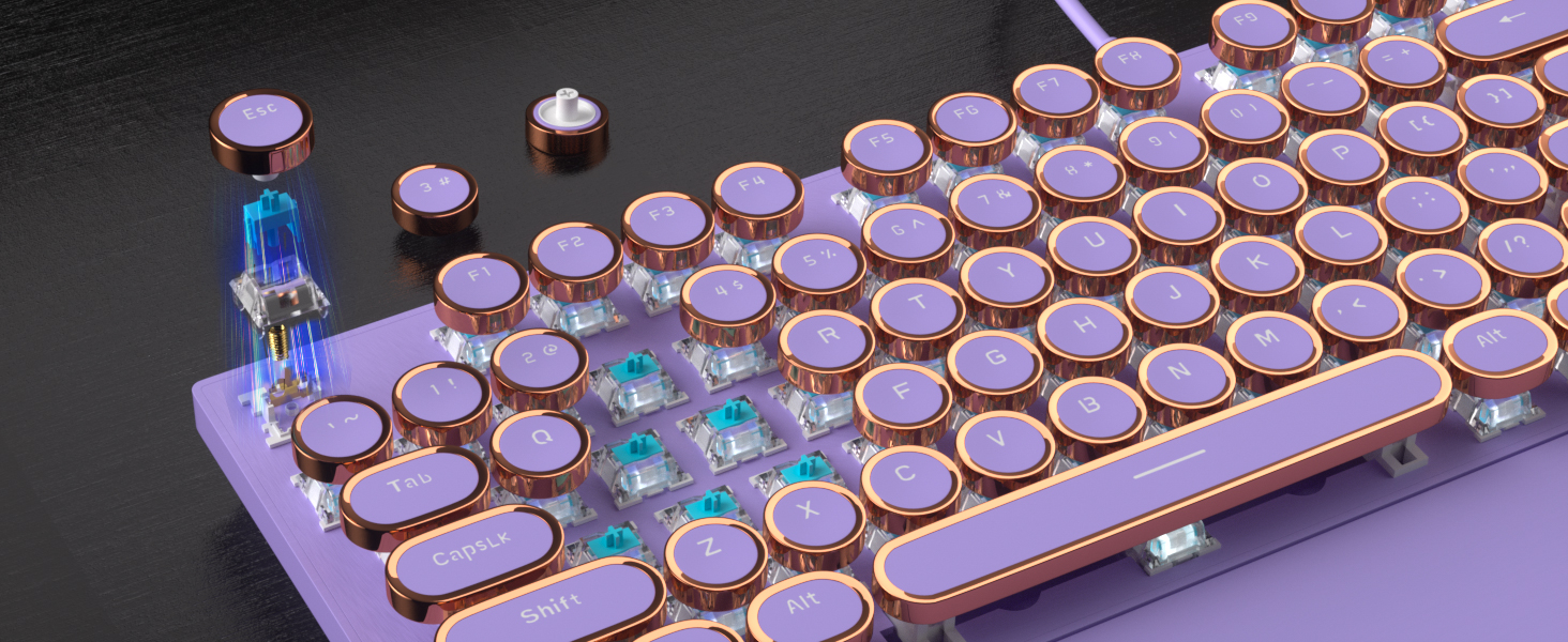 Purple Retro Punk Gaming Keyboard 