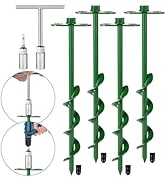 360° Adjustable Tent Stakes Heavy Duty Trampoline Stakes 4 Pack Ground Anchors Screw in with Prot...