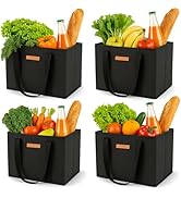 Gramercy Premium Large Reusable Grocery Bags, Heavy Duty 4 Pack – Foldable Shopping Tote Bags Wit...
