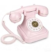 Uvital Traditional Pink Landline Phone, Classic Corded Phone for Landline, Old Fashioned Corded D...
