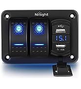 Nilight - 90116C 2 Gang Rocker Switch Panel with 4.8 Amp Dual USB Charger Voltmeter Waterproof 12...