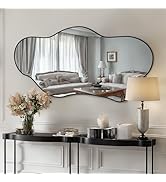 Homsion Irregular Wall Mirror, 22"x48" Asymmetrical Mirror with Metal Frame, Modern Unique Decora...