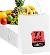 Large Paper Bags with Handles - 17X13X7 White Handle Bags - Premium Quality White Shopping &amp; Groc...