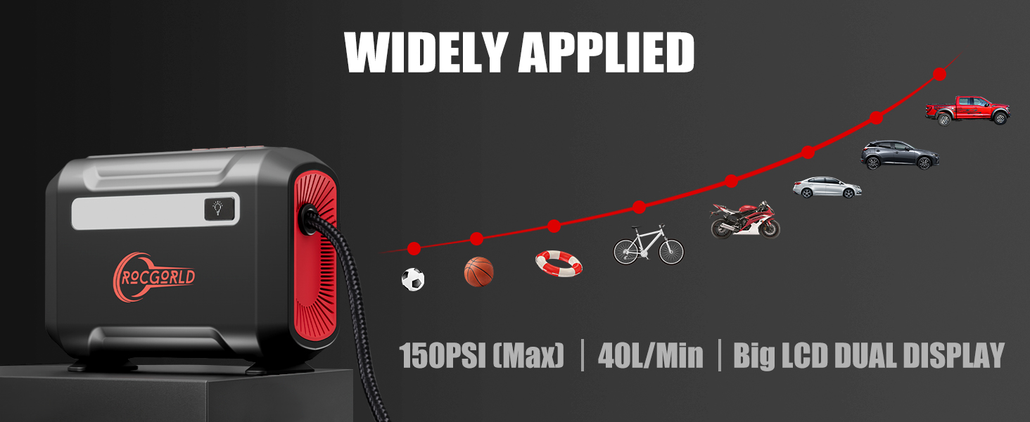  This tire air compressor is suitable for cars, EVs, motorcycles, bicycles, basketballs, and soccer