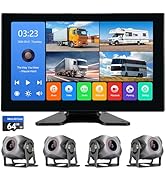4 Channel 1080p Backup Camera Dash Cam for RV/Truck/Trailer/Van/SUV/Cars,10.2 Inch Touch Screen Q...