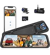 3 Channel 9.66'' WiFi Mirror Dash Cam with Front and Rear Camera IPS Touch Screen,Triple Rear Vie...