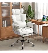 COSTWAY 400 LBS Big and Tall Office Chair, PU Leather Executive Desk Chair w/Retractable Footrest...