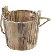MY MIRONEY Plant Pots, Vintage Wooden Barrel Planter - Solid Rustic Garden Flower Pot with Metal ...