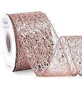 Ribbli Rose Gold Glitter Wired Ribbon for Christmas Tree Sparkling Mesh Ribbon 2.5 Inch x 10 Yard...