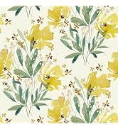 HeloHo Peel and Stick Wallpaper Yellow Floral Wallpaper Self Adhesive Removable Wallpaper Waterpr...
