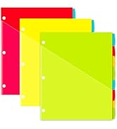 INFUN Plastic 8-Tab Binder Dividers with 2 Pockets - 3 Sets, 24 pcs Multicolor Pocket Dividers wi...
