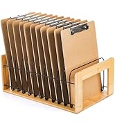 Youeon Vertical Clipboard Holder, 12 Slot Bamboo and Metal Clipboard Stand, Desk File Organizer S...