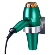Metallic green hair dryer shown from multiple angles, displaying professional-style design with concentrator nozzle attachment.
