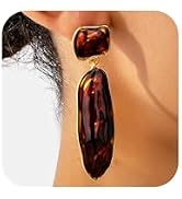 Y2k Large Chunky Gold Brown Resin Dangle Drop Earrings for Women Statement Unique Vintage Simple ...