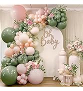 Pink and Green Balloon Arch Kit, Baby In Bloom Balloon Arch Kit with Mixed Size Sage Green Pastel...