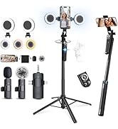 71”Auto Face Tracking Tripod for iPhone with Light, Vlogging Kit with Microphones for iPhone/Andr...