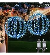 Flacchi Hanging Iron Sphere Lights with Artificial Greenery – 12Inch 120 LED Waterproof Outdoor/I...
