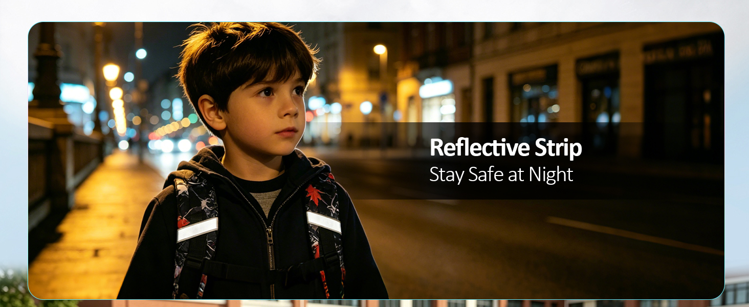 Reflective strip design keeps your child safe at night
