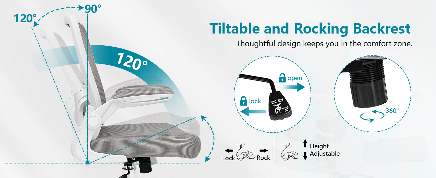 tiltable and rocking backrest