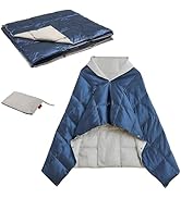 Ultra-Lightweight Wearable Down Blanket Poncho – No Sleeves, Hands-Free Pockets – Office AC &amp; Tra...