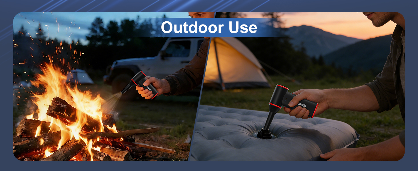 GOOLOO air duster wide applications:Outdoor fire starting/Outdoor inflation
