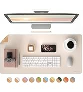 RENMTURE Dual-Sided Large Desk Pad, Faux Leather Natural Cork Mouse pad, Desk Accessories Protect...