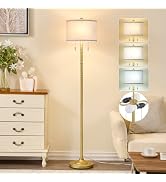 Leasgy Upgraded 2-Light Mid Century Glod Floor Lamp for Living Room-63.5in | 3 Color Temp Indepen...