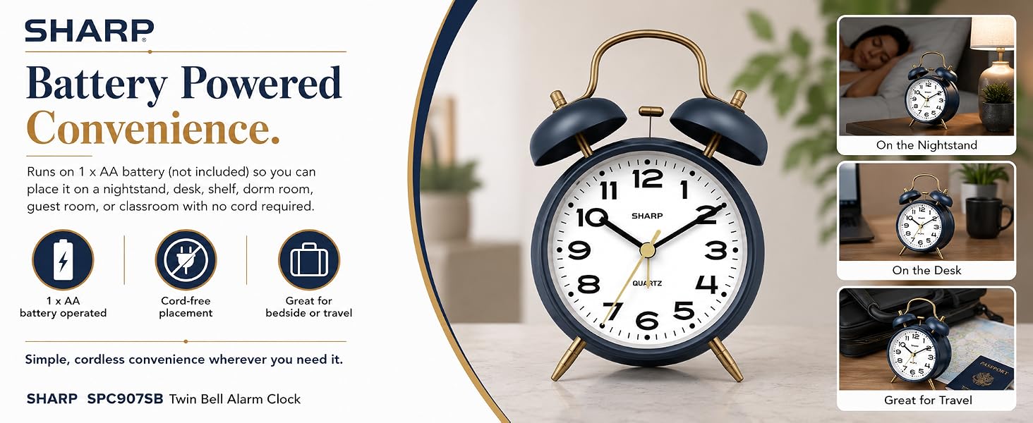 loud alarm clock for bedroom retro style vintage mid century modern battery powered simple easy 