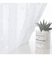 MYSKY HOME White Pom Pom Sheer Curtains for Bedroom Living Room Light Filtering Semi-Sheer Curtai...