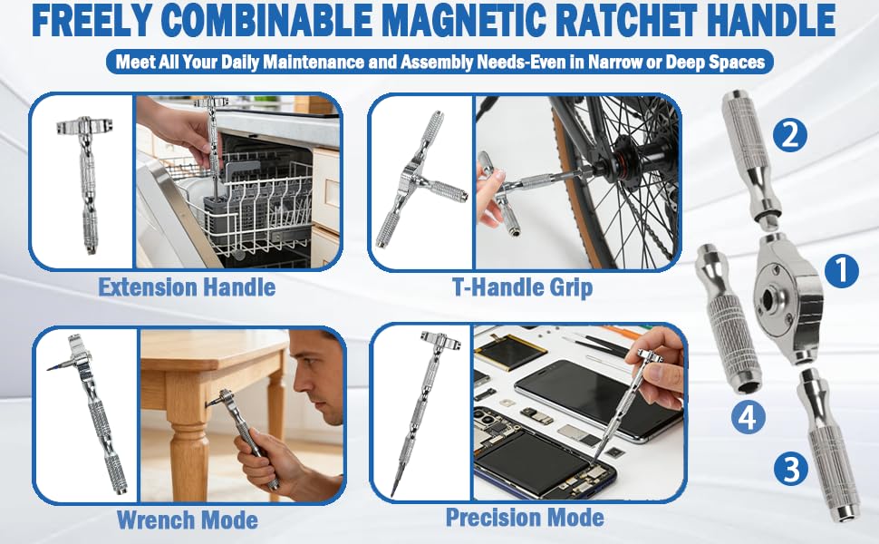 FREELY COMBINABLE MAGNETIC RATCHET HANDLE