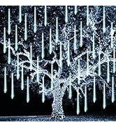 White Christmas Meteor Shower Lights Outdoor, 288LED 12" 8 Tubes Waterproof Christmas Lights Outd...