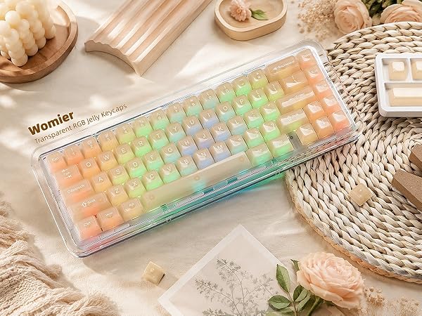 Creamy Khaki Jelly Shine Through Keycaps, Custom Clear Keycaps pbt