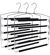 3 Quality Multi Pants Hangers, Real Heavy Duty, Space-Saving Multi-Bar Metal Hangers, Stable with...