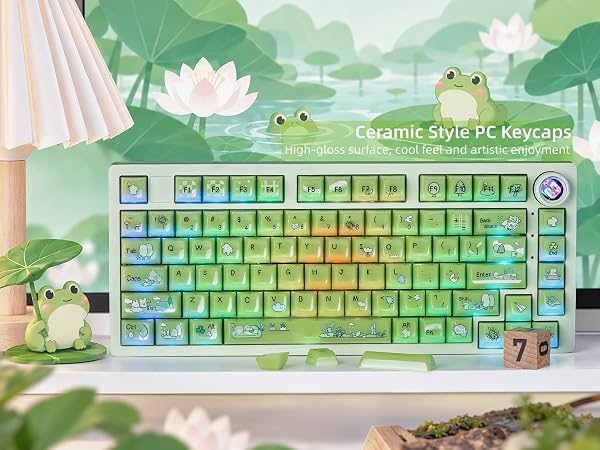 Jelly Green Frog Keycaps, Custom Clear Shine Through Keycaps, Cute Keycaps