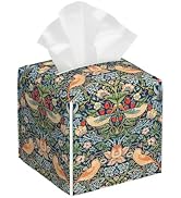 BLYKVGHQ Strawberry Thief Tissue Box Cover Square, William Morris Tissue Box Holder with Bottom B...
