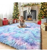 Amdrebio Purple Rainbow Rugs for Bedroom Girls Room Decor, Soft Fluffy Cute Area Rug 4x6 for Kids...