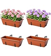 OYEAL Deck Railing Planter Box 4 Pack Window Boxes Planters with Adjustable Brackets 17 Inch Rect...