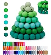 160PCS FIVEIZERO 12mm Silicone Beads for Keychain Making, Green Mixed 6 Colors Round Silicone Bea...