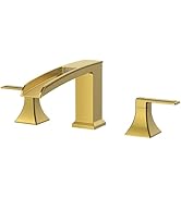 FORIOUS Waterfall Bathtub Faucet Set 3 Hole Brushed Gold, 2 Handle Deck Mount Roman Tub Faucet Wi...
