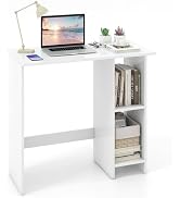 Giantex Small White Desk, Compact Study Writing Desk with 3-Position Adjustable Shelf, Anti-Toppl...