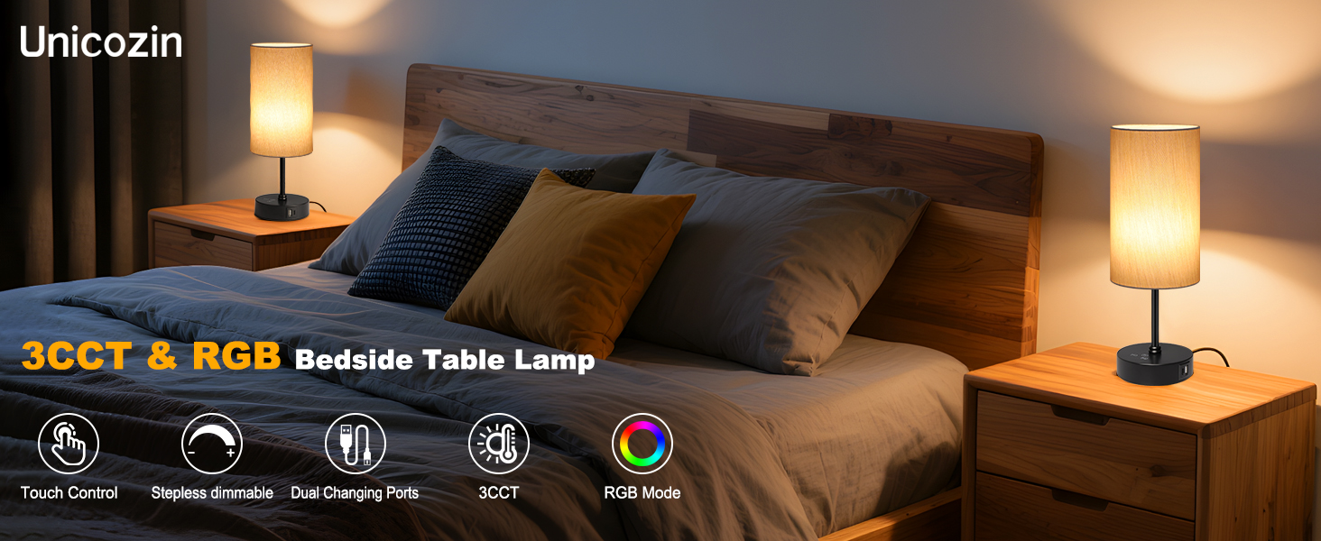Our lamp has 5 features:touch control, stepless dimmable, two charging ports, 3cct and RGB mode. ?