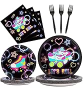 96pcs Roller Skating Party Supplies Tableware Set Retro Roller Skate Party Paper Plates Napkins S...