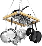 Cooks Standard Ceiling Mounted Wooden Pot Rack, 24-inch by 18-inch, Brown