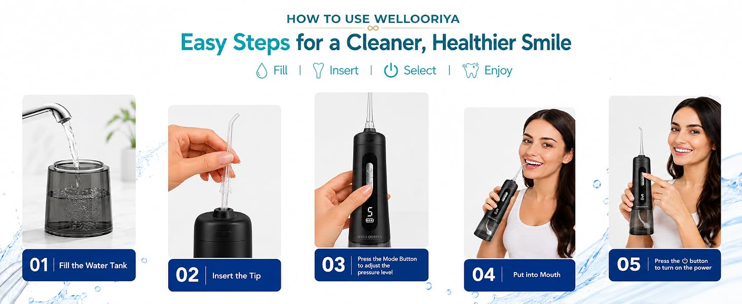 How to use the Wellooriya cordless water flosser