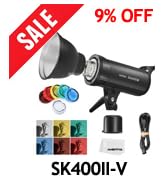 Godox SK400II-V Upgraded 400Ws GN65 Professional Studio Flash Strobe with with LED Modeling Lamp ...