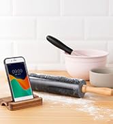 Navaris Marble Rolling Pin and Stand - Set Includes Marble Rolling Pin with Wood Handles and Stan...